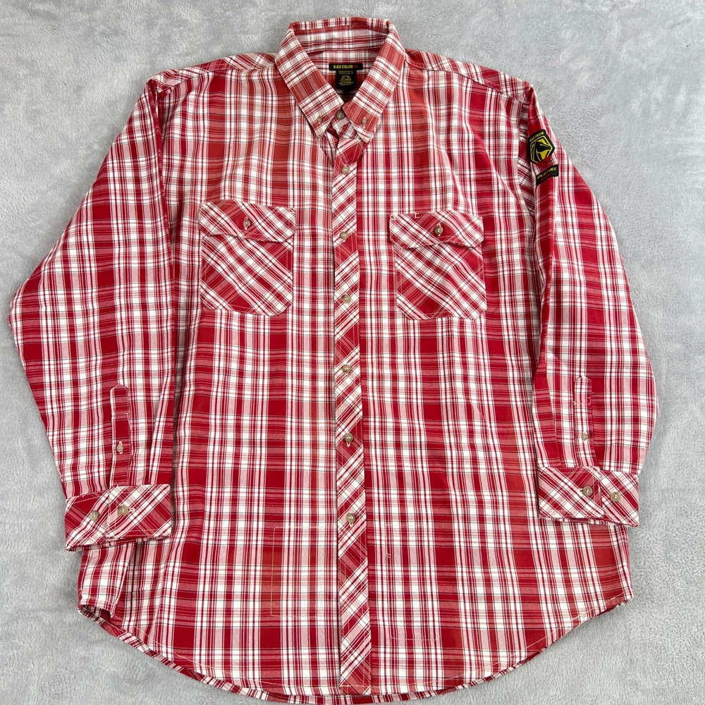 Black Stallion FR Flame Resistant Plaid Work Shirt 2XL Red Men Rugged Utility